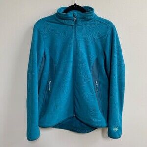 LL Bean Zip-Up Fleece Jacket Womens M Blue Teal Hike Camp Outdoors Cozy Soft EUC